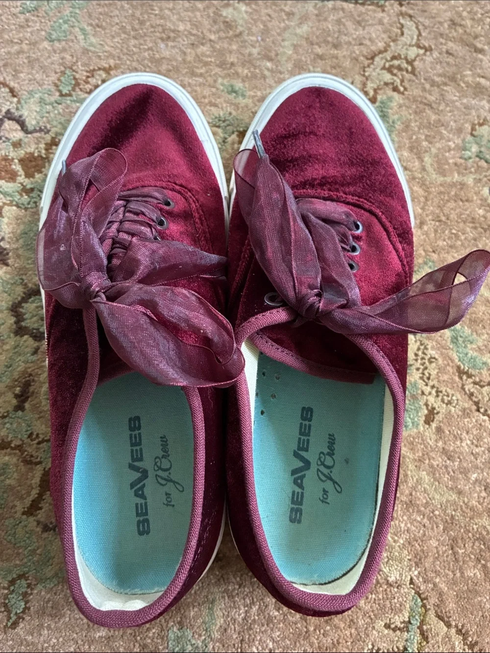 SeaVees for J.Crew Legend Sneakers Burgundy Velvet 7